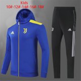 21/22 Juventus Hoodie Blue Soccer Training Suit Jacket + Pants Kids