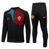 2022 Portugal Black Soccer Training Suit Jacket + Pants Mens