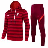 21/22 Liverpool Hoodie Red Stripe Soccer Training Suit Sweatshirt + Pants Mens