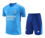 23/24 Real Madrid Goalkeeper Blue Soccer Jersey + Shorts Mens