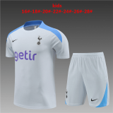 24/25 Tottenham Hotspur Light Grey Soccer Training Suit Jersey + Short Kids