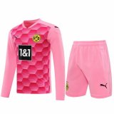 20/21 Borussia Dortmund Goalkeeper Pink Long Sleeve Man Soccer Jersey + Shorts Set