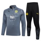 23/24 Borussia Dortmund Grey Soccer Training Suit Sweatshirt + Pants Mens
