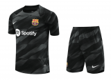 23/24 Barcelona Goalkeeper Black Soccer Jersey + Shorts Mens