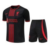 22/23 Liverpool Black Stripes Soccer Training Suit Jersey + Short Mens