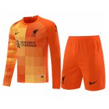 21/22 Liverpool Goalkeeper Orange Long Sleeve Soccer Kit (Jersey + Short) Mens