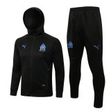 21/22 Olympique Marseille Hoodie All Black Soccer Training Suit Jacket + Pants Mens
