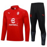 23/24 AC Milan Red Pattern Soccer Training Suit Sweatshirt + Pants Mens