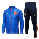 2022 Spain Blue Soccer Training Suit Jacket + Pants Mens