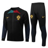 22/23 Portugal Black Soccer Training Suit Jacket + Pants Mens