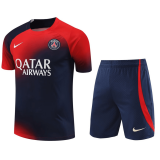 23/24 PSG Red - Navy Soccer Training Suit Jersey + Short Mens