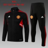 22/23 Manchester United Black Soccer Training Suit Jacket + Pants Kids