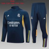 23/24 Real Madrid Royal Blue Soccer Training Suit Sweatshirt + Pants Kids