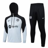 (Hoodie) 23/24 Barcelona Grey - Black Soccer Training Suit Sweatshirt + Pants Mens