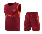 23/24 Manchester United Burgundy Soccer Training Suit Singlet + Short Mens