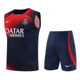 23/24 PSG Red - Navy Soccer Training Suit Singlet + Short Mens