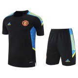 21/22 Manchester United Black - Blue Soccer Training Suit Jersey + Pants Mens