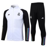 23/24 Real Madrid White Soccer Training Suit Jacket + Pants Mens