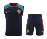2022 Portugal Navy Soccer Training Suit Singlet + Shorts Mens