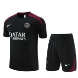 24/25 PSG Black Soccer Training Suit Jersey + Short Mens