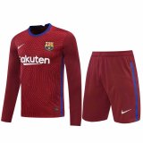 20/21 Barcelona Goalkeeper Red Long Sleeve Man Soccer Jersey + Shorts Set