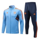 22-23 Manchester United Light Blue Soccer Training Suit Jacket + Pants Mens