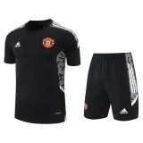 21/22 Manchester United Black Soccer Training Suit Jersey + Pants Mens