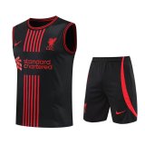 22/23 Liverpool Black Stripes Soccer Training Suit Singlet + Short Mens