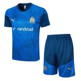 23/24 Olympique Marseille Blue Soccer Training Suit Jersey + Short Mens