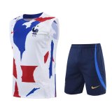 22/23 France White Soccer Training Suit Singlet + Short Mens