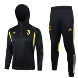 (Hoodie) 23/24 Juventus Black Soccer Training Suit Sweatshirt + Pants Mens