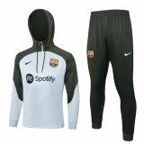 (Hoodie) 23/24 Barcelona Grey - Green Soccer Training Suit Sweatshirt + Pants Mens