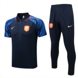 22/23 Netherlands Dark Blue Soccer Training Suit Polo + Pants Mens