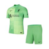 21/22 Liverpool Goalkeeper Green Soccer Kit Jersey + Shorts Kids