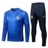 22/23 France Blue Stripe Soccer Training Suit Mens