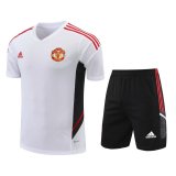 22/23 Manchester United White Soccer Jersey + Shorts Mens
