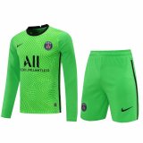 20/21 PSG Goalkeeper Green Long Sleeve Man Soccer Jersey + Shorts Set