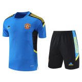 21/22 Manchester United Blue Soccer Training Suit Jersey + Pants Mens