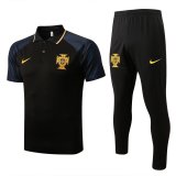 22/23 Portugal Black Soccer Training Suit Polo + Pants Mens