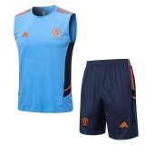 22/23 Manchester United Light Blue Soccer Training Suit Singlet + Short Mens
