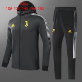 21/22 Juventus Hoodie Black Soccer Training Suit Jacket + Pants Kids