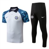 22/23 Chelsea Light Grey Soccer Training Suit Polo + Pants Mens