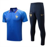 22/23 France Blue Soccer Training Suit Polo + Pants Mens