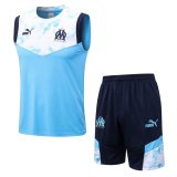 21/22 Olympique Marseille Sky Blue Soccer Training Suit Singlet + Short Mens