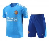 23/24 Manchester United Goalkeeper Blue Soccer Jersey + Shorts Mens