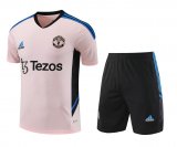 23/24 Manchester United Pink Soccer Training Suit Jersey + Short Mens