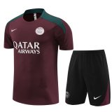 24/25 PSG Burgundy Soccer Training Suit Jersey + Short Mens