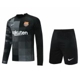 21/22 Barcelona Goalkeeper Black Long Sleeve Soccer Kit Jersey + Short Mens