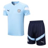 22/23 Manchester City Light Blue Soccer Jersey + Shorts Mens