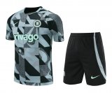 23/24 Chelsea Grey Soccer Training Suit Jersey + Short Mens